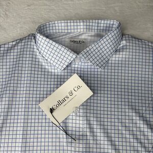 Collars and Co Polo Mens 2XLT - Thin Blue Check - Semi Spread Collar Brand New